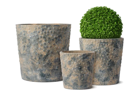 Cylindrical Cement Pot Beige Swirled with Gray