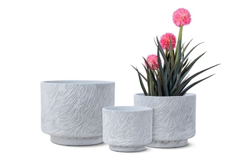 حوض اسمنتي أبيض مزخرف بشكل تموجات  