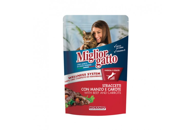 كيس طعام جاتو بلحم البقر والجزر للقطط من ميغليور، 100 جرام
