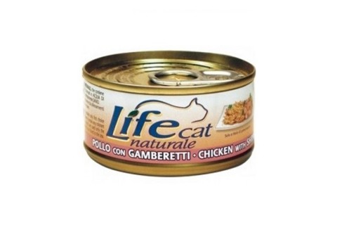 طعام معلب للقطط بفيليه الدجاج والروبيان من لايف كات  - 85 جم..