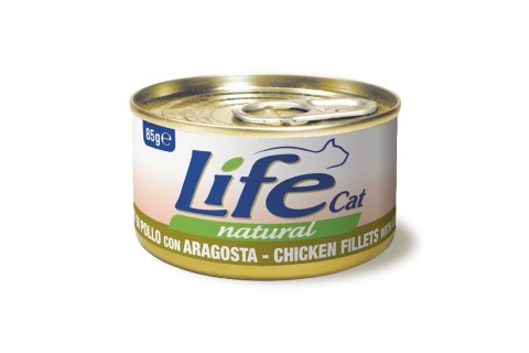 طعام معلب بفيليه الدجاج والاستاكوزا للقطط من لايف كات  - 85 ..