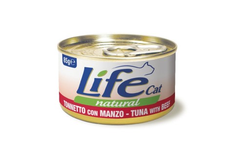 كعام معلب مع التونة مع اللحم البقري للقطط من لايف كات - 85 ج..