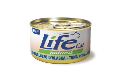 طعام معلب بلحم التونة مع سمك آلاسكا بولوك للقطط من لايف كات ..