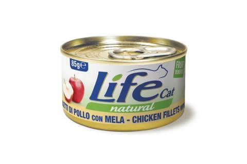 طعام معلب بفيليه الدجاج والتفاح للقطط من لايف كات  -  85 جم 