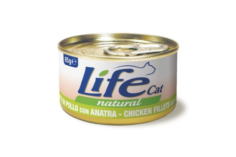 طعام معلب  بفيليه الدجاج والبط للقطط من لايف كات  -  85 جم 