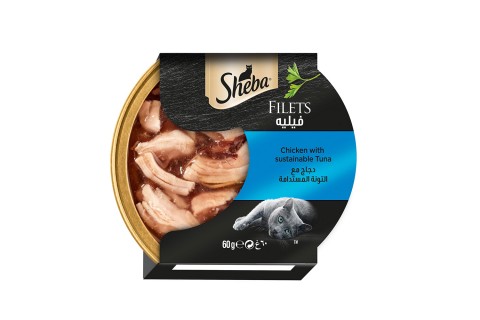 طعام رطب مع قطع الدجاج والتونا في مرق للقطط من شيبا -  60 جم..