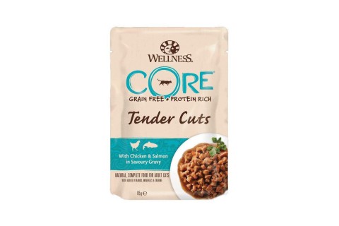 كيس  طعام قطع طرية بالدجاج والسلمون في مرق للقطط من ويلنيس ك..