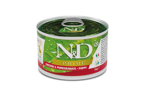 طعام معلب ان دي بالدجاج والرمان للجراء صغيرة الحجم من فارمين..