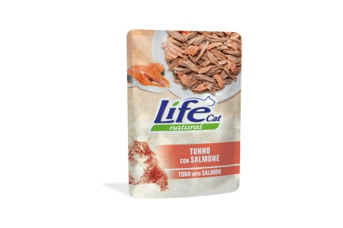 طعام قطط لايف كات طبيعي بالتونة مع السلمون - 70 جم