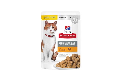 طعام رطب ساينس بلان  مع الدجاج للقطط البالغة المعقمة من هيلز..