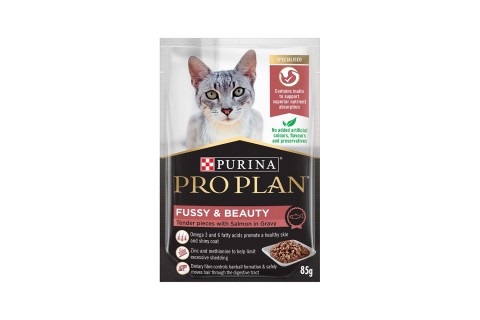 طعام القطط بورينا برو بلان فوسي بيوتي قطع طرية مع سمك السلمو..