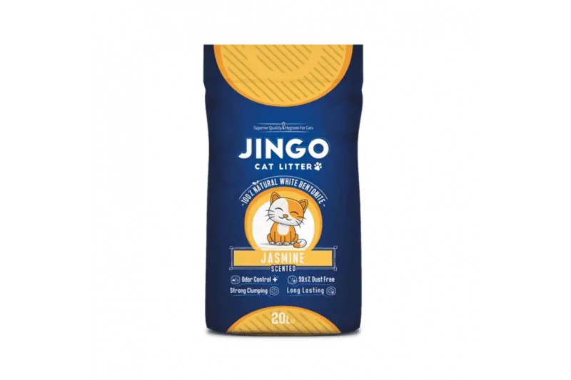 تراب فضلات مع البنتونيت الأبيض الطبيعي للقطط من جينجو - برائحة اليامسين - 20 ليتر