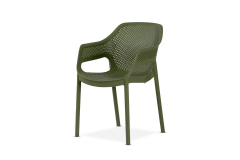 كرسي بلاستيك مع مسند للظهر- لون أخضر عشبي 