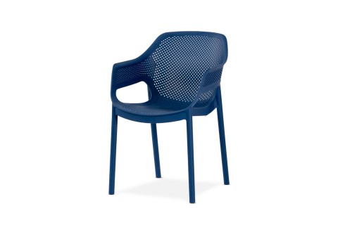 كرسي بلاستيك مع مسند للظهر- لون أزرق