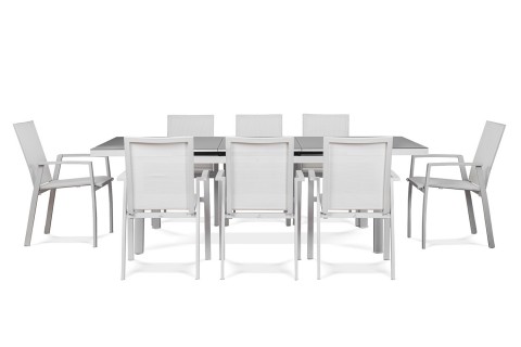 طقم طاولة طعام زجاجية قابلة للتمديد - 8 مقاعد