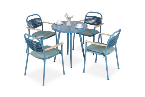 طقم طعام خارجي لون أزرق وأخضر - 4  مقاعد