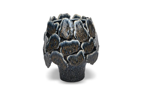 حوض زخرفي من السيراميك مضلع ذو خطوط عمودية