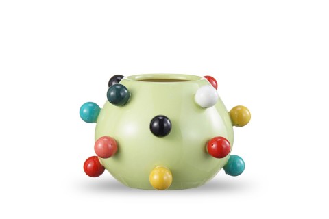 فازة ديكور خضراء بكرات بارزة