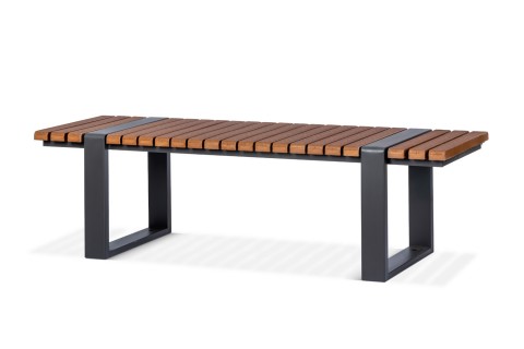 Modern Stainless Steel Outdoor Bench with Plastic Wood Slats..